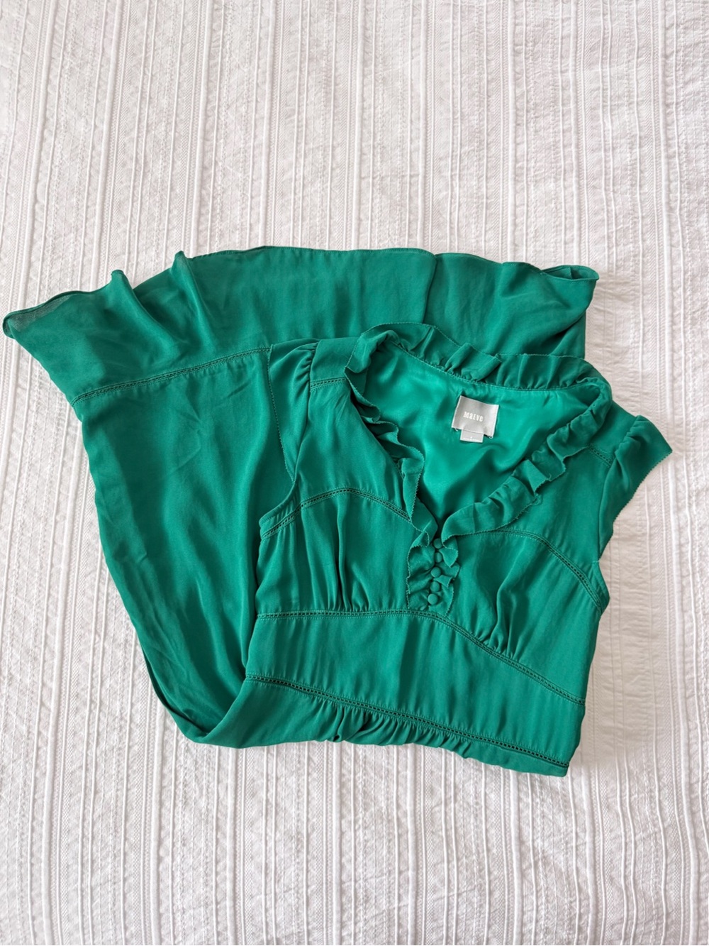 Anthropologie Maeve Della Ruffled Midi Dress Emerald Green Size 2